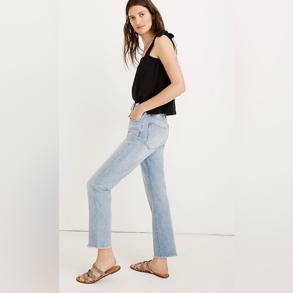 NWT Madewell The High Rise Slim Boy Jeans Light Blue Distressed Size 30